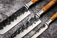 Forged Olive Messenset 3-delig – Koksmes, Hakbijl & Huishoudmes