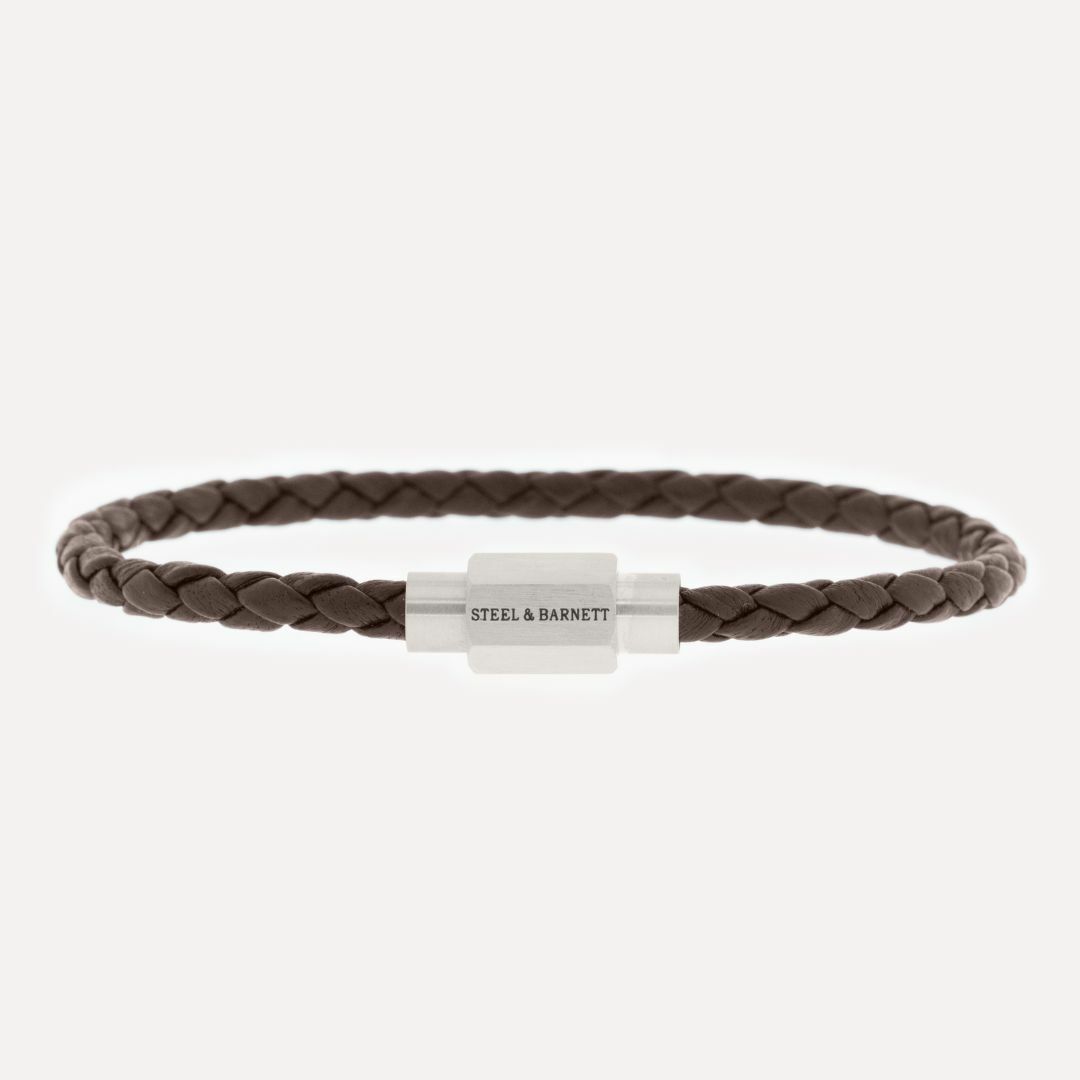 Steel & Barnett - Leather Bracelet Luke Landon – Brown Silver