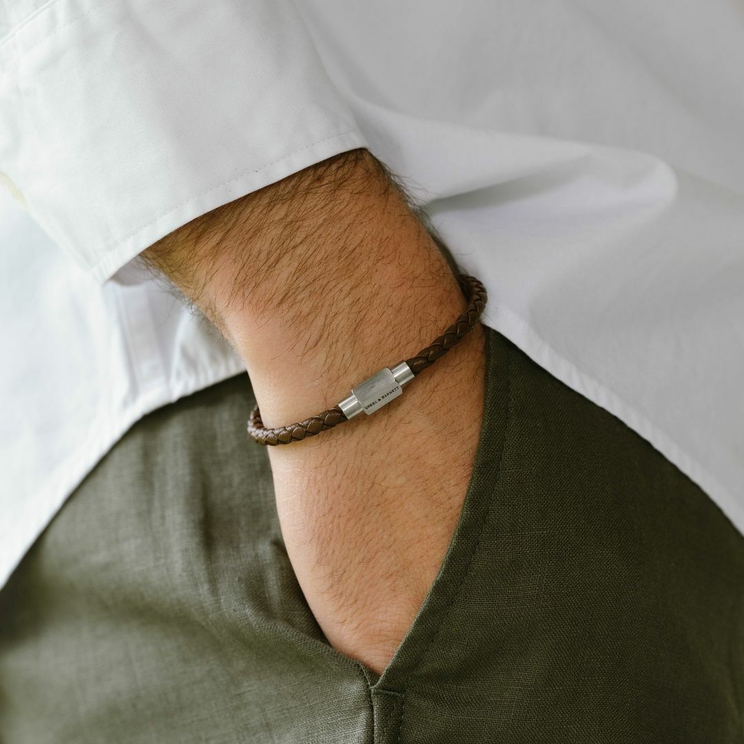 Steel & Barnett - Leather Bracelet Luke Landon – Brown Silver