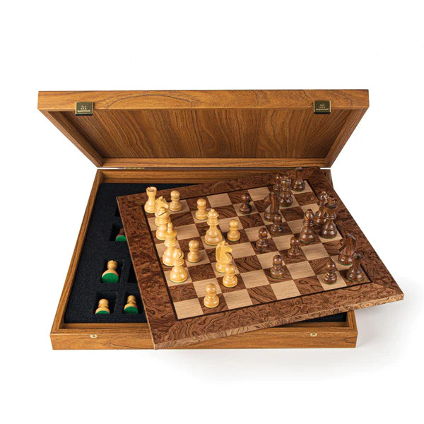 Manopoulos - Walnut Burl Schaakset 40x40 cm