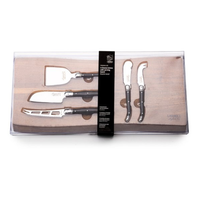 PREMIUM LINE KAASMESSENSET 5PCS ZWART MET SERVEERPLANK ACACIA