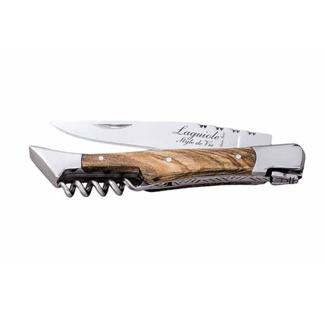 LUXURY LINE ZAKMES 2,5MM MET KURKENTREKKER – OLIJFHOUT – Laguiole