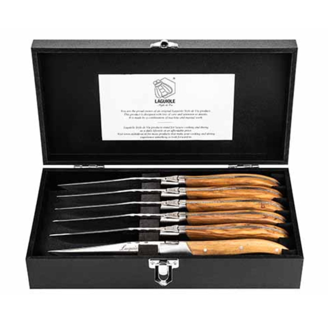 LUXURY LINE STEAKMES SET 6 OLIJFHOUT – Laguiole