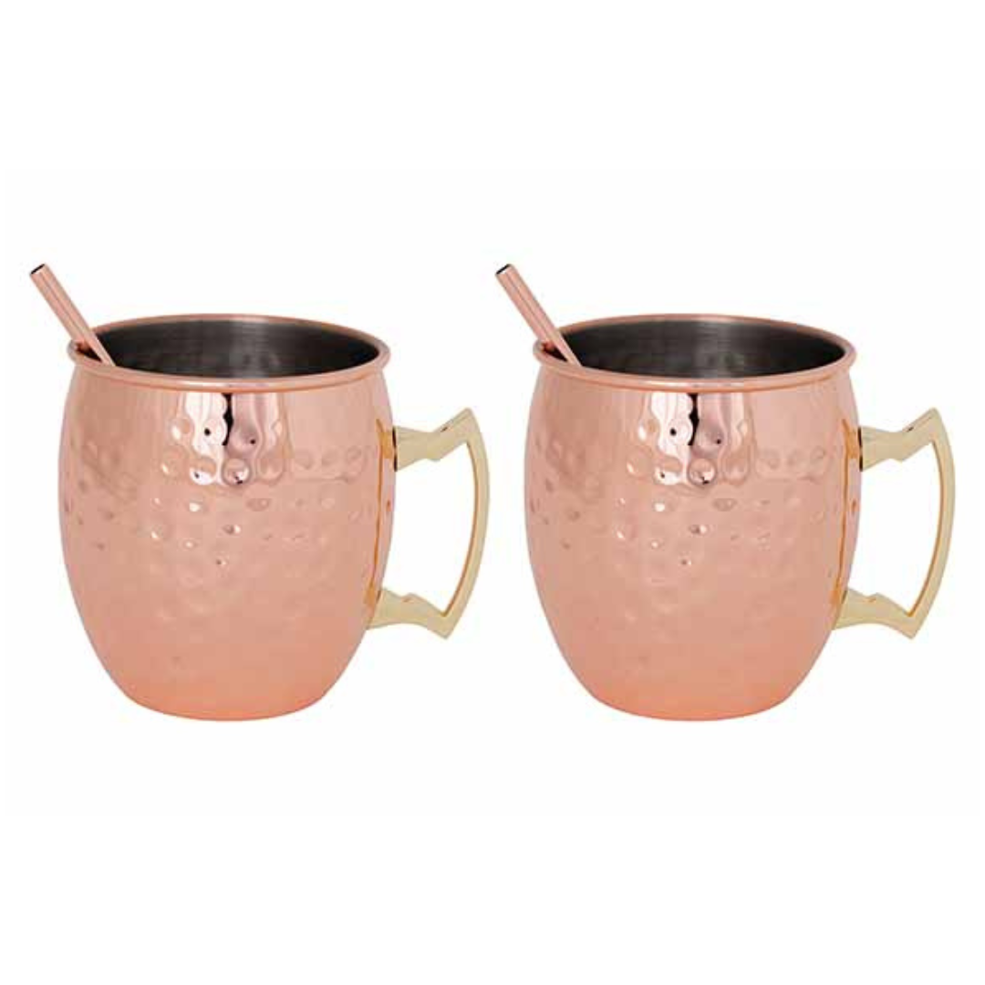 MOSCOW MULE BEKER 45CL + RIETJES - KOPER - GEHAMERD - Cosy & Trendy