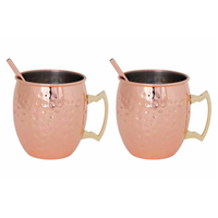 MOSCOW MULE BEKER 45CL + RIETJES - KOPER - GEHAMERD - Cosy & Trendy